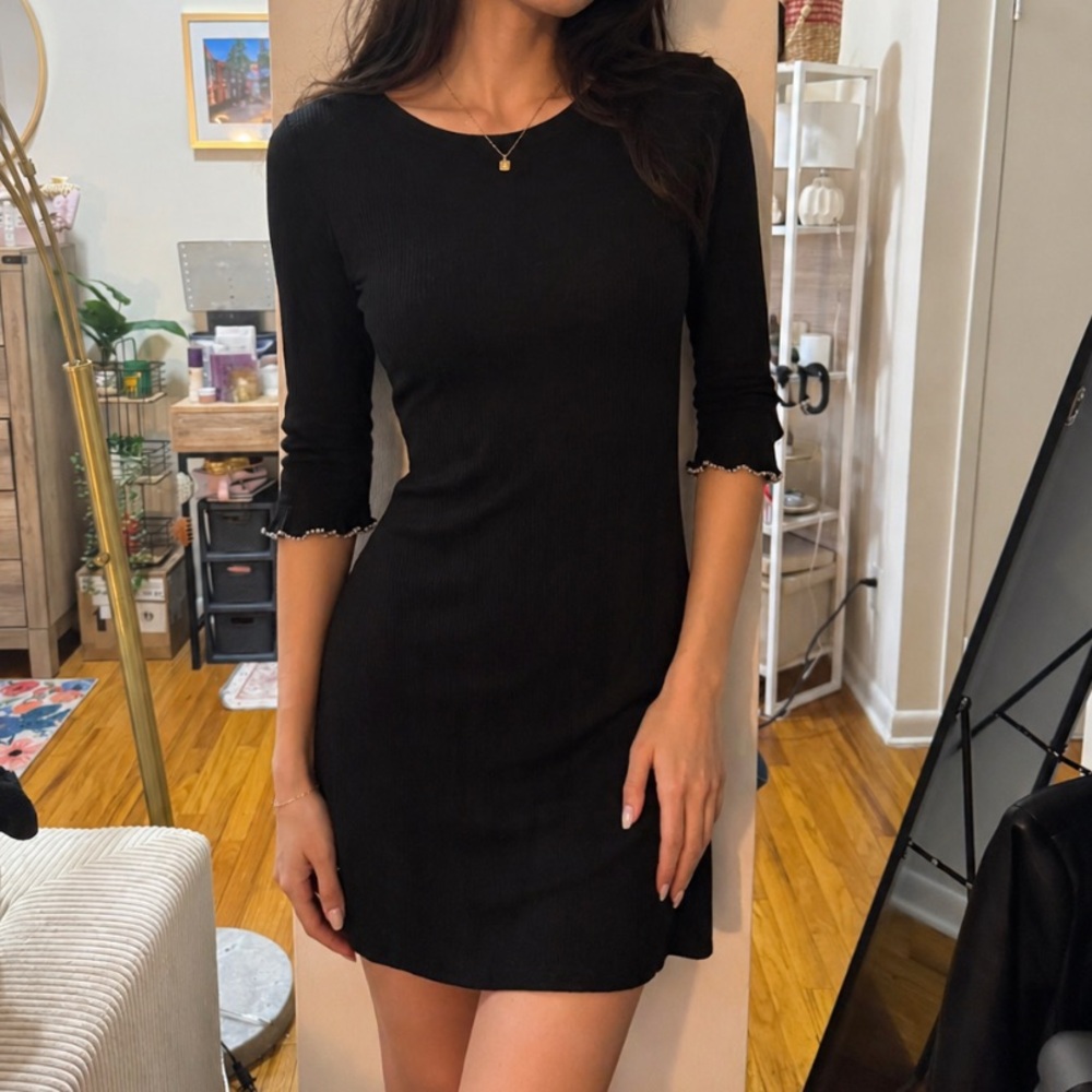 Lea & Viola Black Ribbed Long Sleeve Midi Dress